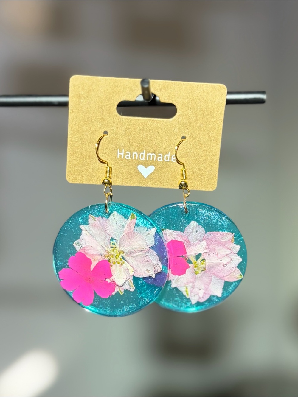 Handmade Turquoise Resin Floral Drop Earrings